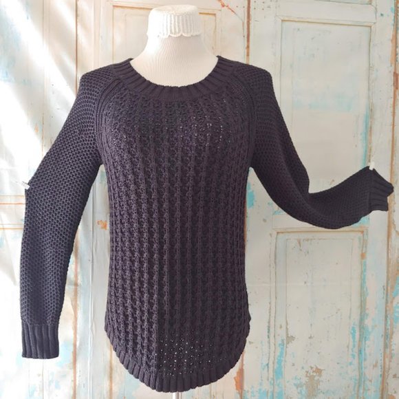 Calvin Klein long sleeve crew neck scoop side thick woven texture sweater/M/blk - Picture 7 of 9